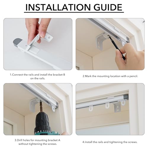 RYB HOME Ceiling Curtain Track Retractable Slider Curtain Track System Heavy Duty Easy Install for Living Room Divider Hospital Bedroom Sliding Glass Door, Matte White, 7.2-8.9 FT, 1 Set