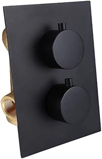 Thermostatic Concealed Shower Mixer Valve with 2 Way Diverter, Solid Brass Construction, Chrome Plated Finish, G1/2 Hot and Cold Inlets and Dual Outlets for Bathroom Plumbing Fixtures(Black)