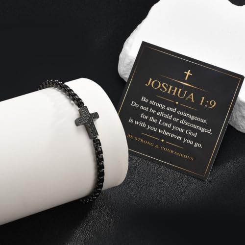 American Flag Cross Bracelet for Men with JOSHUA 1:9 Card, Christian Gift - image 7