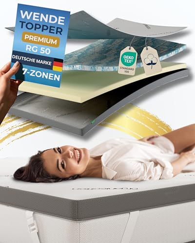 nøvera® Gel Topper 120x200 Premium | Hohes RG 50 | H2/H3 | 7-Zonen Matratzentopper 120x200 - Hochwertige Bio-Baumwolle | 7cm Matratzenauflage 120x200cm | Matratzen Topper 120x200cm Mattress Topper