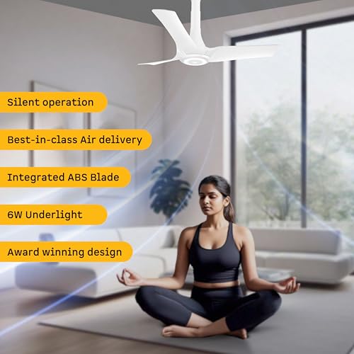 Image of atomberg Aris Starlight Smart 900mm BLDC Ceiling Fan |BEE 5 Star|Advance Air+ Technology| Silent Operation | Award Winning Design | LED Underlight | Free Installation | 5 Year Warranty (Marble White)