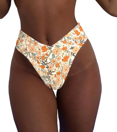 Image of geluboao Women's Bikini Bottom Sexy V Cut High Cut Swimsuit High Waisted Bathing Suit Bottoms