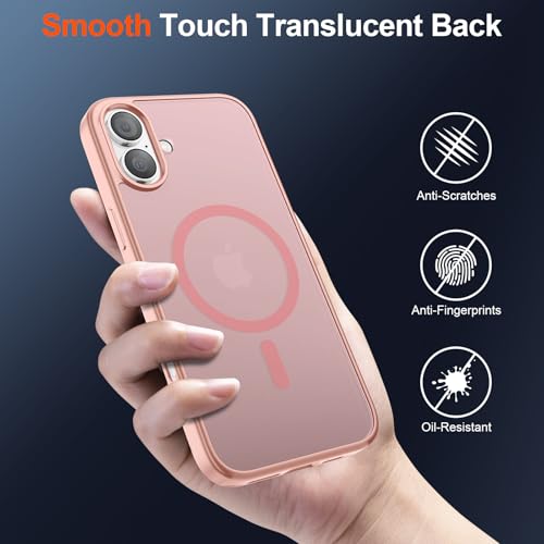 Image of SUPFINE Magnetic for iPhone 17 Case (Compatible with MagSafe)(Military Grade Drop Protection) Translucent Matte Shockproof with Anti-Fingerprint Phone Cover 2025,Pink