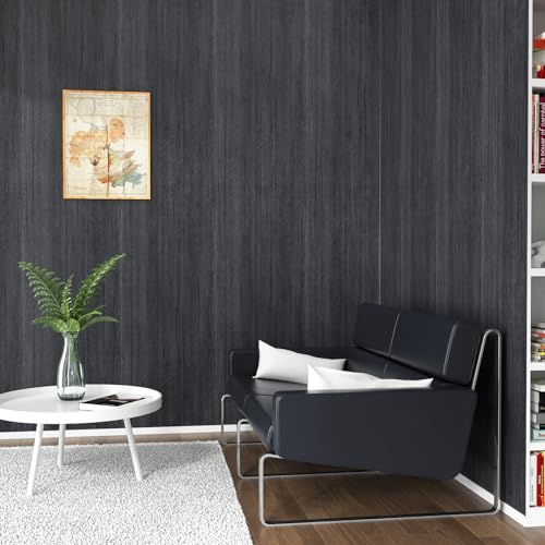WESTICK Large Grey/Black Wood Contact Paper Peel and Stick Countertops Covering Waterproof Wood Grain Wallpaper Self Adhesive Countertop Contact Paper for Tables Cabinets Drawers Furniture 36\" x 118\"