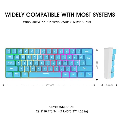 Image of Snpurdiri 60% Wired Gaming Keyboard, Small Ultra-Compact 61 Keys RGB Backlit 60 Percent Gaming Keyboard for PC /Mac Gamer, Typist, Travel, Easy to Carry on Business Trip (Blue)