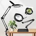 15X Desk Magnifying Glass with Light and Stand,Real Glass EyeCare LED Lighted Magnifier,5 Color Modes Stepless Dimmable,Hands Free 2-in-1 Desk Lamp for Craft Reading Painting Hobby Close Work