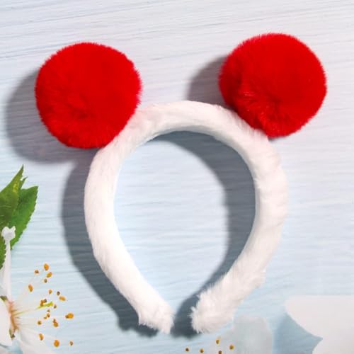 Image of 10Pcs Red 3.2Inch Faux Fur Pom Poms for Hats with Elastic Loop DIY Crafts