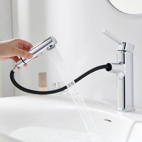 HanCrobiyx Wasserhahn Bad mit Ausziehbar Brause, Armatur Badezimmer Chrom,...