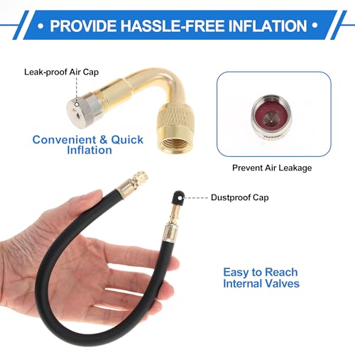 Image of Motoforti 1set 45 Degree Copper Tire Valve Extension with Flexible Plastic 350mm Tyre Valve Inflation Adapter for Car Motorcycle RV Truck Bike