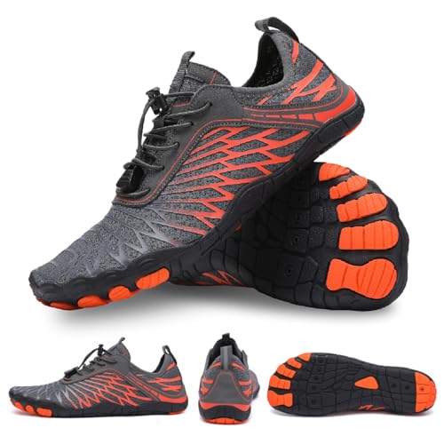 Hike Barefoot Shoes for Women Men, Pro Barefoot Shoe with Wide Toe Box for Hiking, Walking, Healthy & Non-Slip Lightweight Breathable Water Shoes Unisex Orange 42