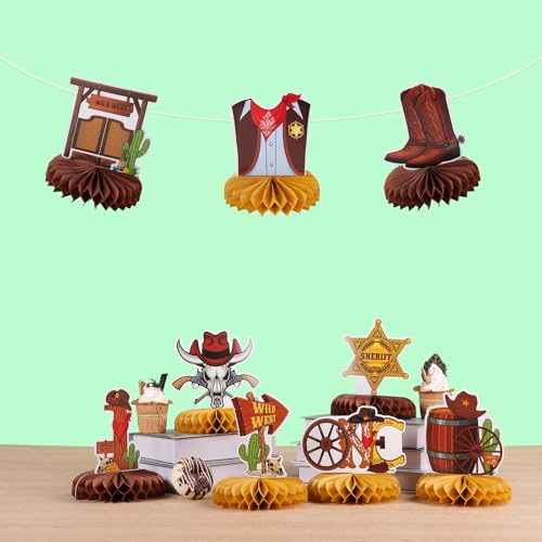 Image of 9pcs Western Cowboy Honeycomb Centerpieces for Wild West First Birthday Party Decorations 1st Rodeo Cowboy Boot Table Centerpieces for Baby Shower One Birthday Celebration Tabletop Sign Decors