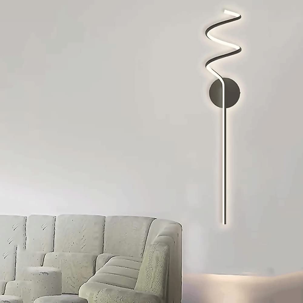 Długa lampa ścienna z czarnego metalu, kreatywna spiralna lampa ścienna z akrylowym kloszem w paski, nowoczesne lampy ścienne LED, proste dekoracyjne oświetlenie po stronie sofy, nastrojowe światło