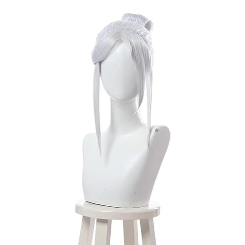 KAPVXRKI Valorant Jett Cosplay Wig Silvery White Wigs Heat Resistant Synthetic Wigs for Halloween Costume Party Role Play+Wig Cap