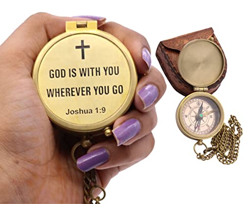 God's Way Compass, Psalm 32:8, Solid Brass Directional Engraved Compass for Baptism, First Communion, Confirmation - Christian Gifts for Men, Boys, Girls, Catholic