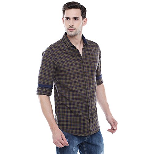 Image of Dennis Lingo Men's Cotton Slim Fit Checkered Casual Shirt