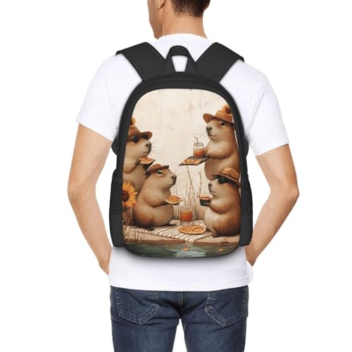Image of Cute Capybara Print Backpack For Men Women Lightweight Daypack For Daily Commutes Business Travel Hiking