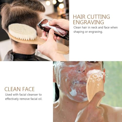 Goat Hair Beard Brush, Retro Oil Head Barber Brush Face Hair Duster Cleaning Brush with Handle for Professional Salon and Home - Image 4