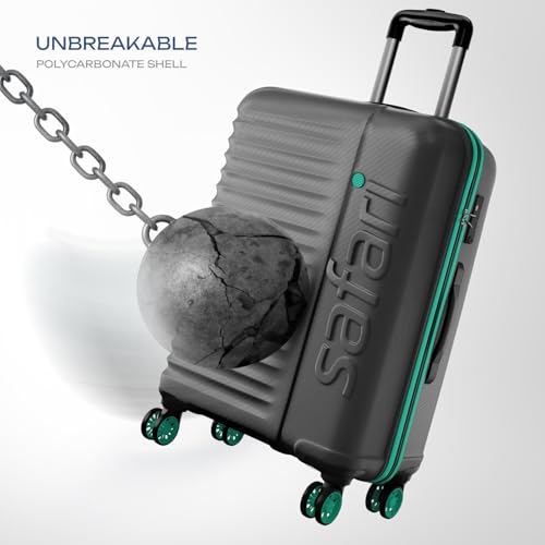 Image of Safari Large Polycarbonate Spinner Wheels Insignia 8 Wheels 81cm Size Check-in Trolley Bag, TSA Lock, Hard Case, XL Size International Travel Luggage, Suitcase for Travel, Gun Metal