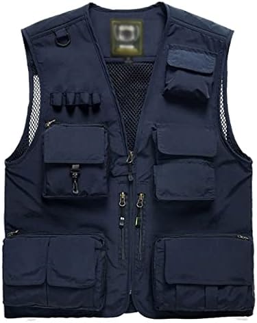 Flygo Men's Casual Lightweight Outdoor Travel Fishing Vest Jacket Multi Pockets (X-Large, Navy Blue)
