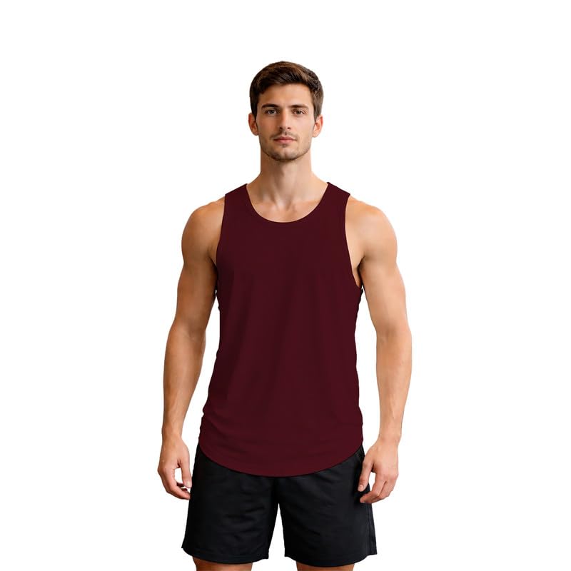 FBAR Men Solid Active Gym Vest Maroon-picture-19