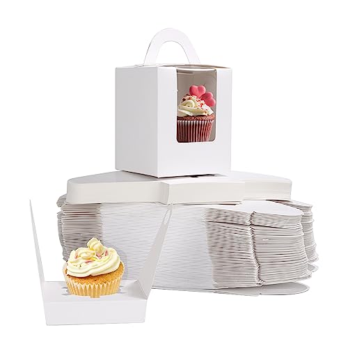 GOYADA 100 Pièces Boîte à Cupcakes Individuelle, Boîte à Cupcakes avec Fenetre et Poignée,...