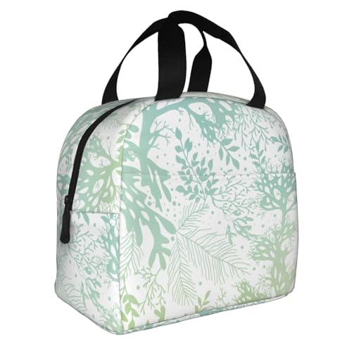 AYYQWE Bolsa de almuerzo aislada con estampado de algas marinas y azul verde para niños, adolescentes, comidas, aperitivos, bebidas, picnic