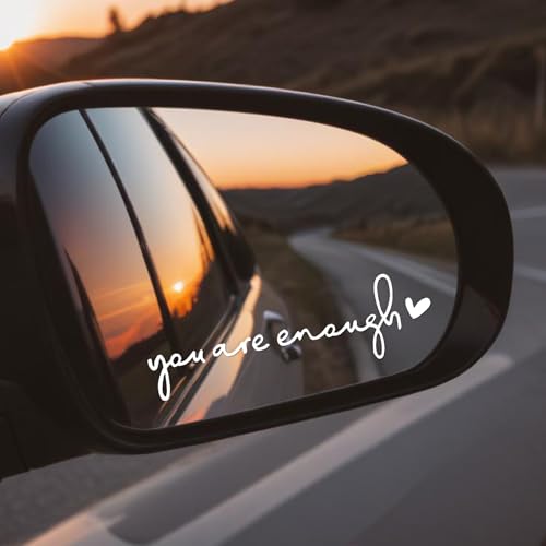 Image of WY LIGHTING LEVEL 3pcs You Are Enough Rectangular White Inspirational Typography Car Decals for Rearview Mirror, Window & Smooth Surfaces