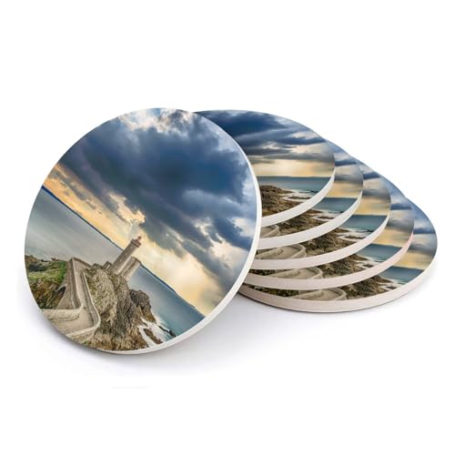 Sous-verre ronds en céramique bord de mer dessous de verre lot de 6 - 2