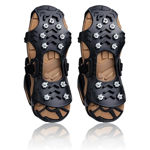 1Pair Crampon Antidérapent pour Chaussures, Crampons Neige et Glace avec 11 Dents en Acier Inoxydable, Anti-Verglas et Semelles Anti-Verglas pour Randonnée,...