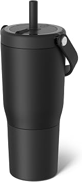 BruMate Resa 25oz 100% Leakproof Travel Tumbler w/Handle & Straw | Flexible SoftSip Straw | Silicone Sleeve for Durability | Stainless Steel | Cup Holder & Travel Friendly Water Bottle Matte Black