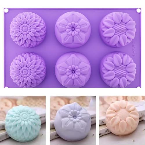 Seifenformen Silikon 6 Hohlräume Gießformen Badebomben Formen Handgefertigte Seifenform Silikonform Seife Blumen Seifen Formen Set für DIY Seife Gelee Schokolade Kuchen