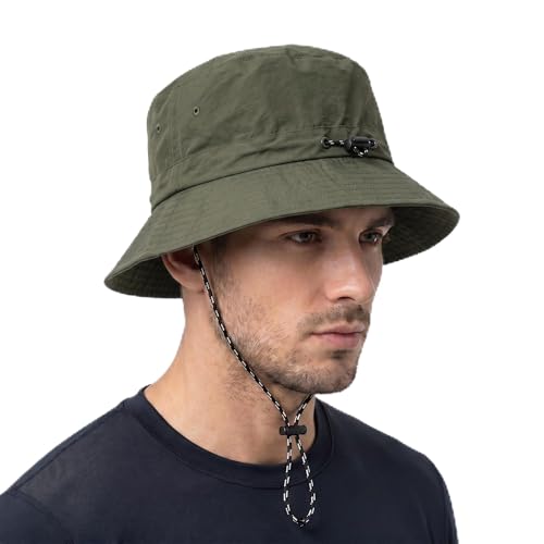 Image of Kraptick Adjustable Bucket Hat for Men - Wide Brim Sun Protection Safari Hat with Chin Strap for Outdoor, Fishing, Hiking, Trekking & Travel - Breathable Summer Boonie Cap