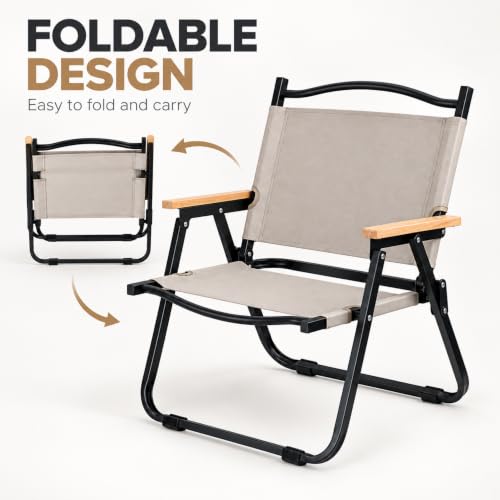 Image of STAR WORK Alloy Steel Portable Foldable Chair Outdoor Furniture Compact Chair Aluminum With Armrests For Travel Camping, Fishing Picnic,Ultralight Low Beach Concert Camping Folding Chair Khakhi, Small