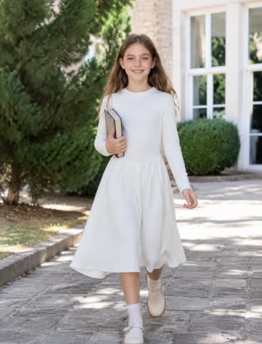 HOZIY Girls Dresses Size 8 White Long Sleeve Maxi Kids Dress for Teens - image 6