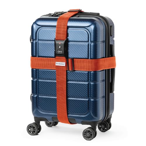 Image of Brookstone Luggage Strap - 2-in-1 TSA-Approved Expandable Luggage Straps for Suitcases with Keyless 3-Digit Combination Lock, Size One Size, Orange
