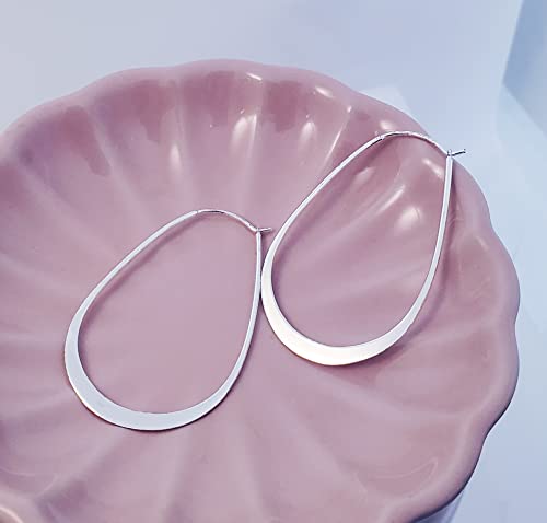 Hoops & Loops 925 Sterling Silver Oval Flat Thin Large 44Mm (1.73 In) High Polished Lightweight Click-Top Hoop Earrings For Women And Teen Girls #TOP2