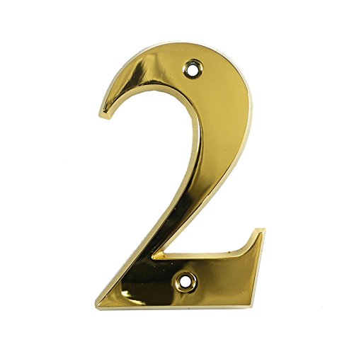 Beautiful 3 Inch Bevelled Edge Polished Gold Door Number 2 - Screw Fix Front House Number