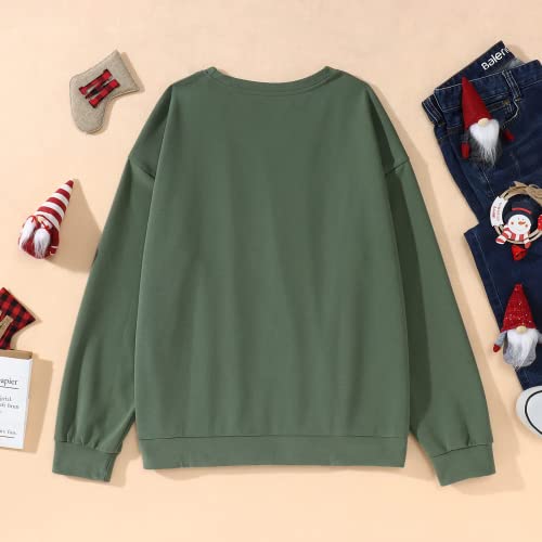 Boutikome Womens Christmas Crewneck Sweatshirts Xmas Tree Long Sleeve Pullover Tops Vintage Oversized Blouse T Shirts(Green,M) #TOP6