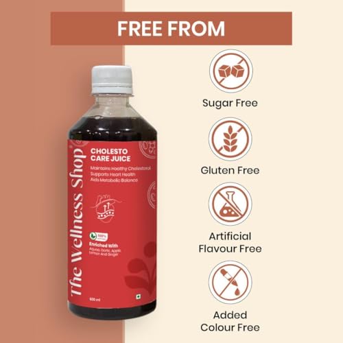 Image of The Wellness Shop Cholesto Juice 500ml (Pack of 3) | Supports Heart Health, Cholesterol & BP Balance | Ayurvedic Herbal Drink with Garlic, Arjuna & Lemon | Sugar-Free Formula