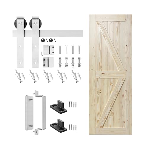Image of SMARTSTANDARD 32in x 84in Sliding Barn Door with Brushed Nickel Hardware