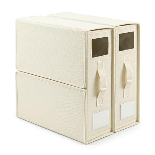 Image of CLAPONE Bedsheet Organizer Storage Box, Foldable Clothes Storage Container, Non-Woven Closet Organizer for Bedding, Blankets, Comforters & Underbed Storage (Off-White, Pack Of 2)