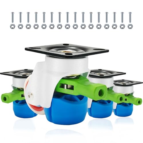 4 Pack Leveling Casters with Ratchet Handle, Adjustable Heavy Duty Casters, Retractable and 360 Degree Swivel Castors, Quiet and Floor-Friendly, for Workbench, Equipment, Swivel Castor Wheels (T50)