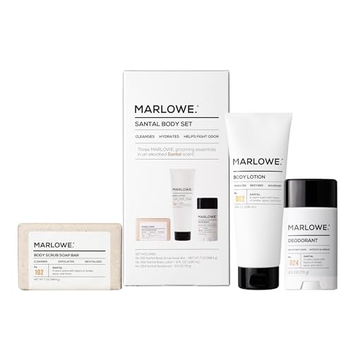 MARLOWE. Men's Santal Body Gift Set, Scrub Soap, Deodorant + Lotion