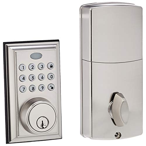 Amazon Basics Electronic Deadbolt Door Lock, Traditional, Satin Nickel