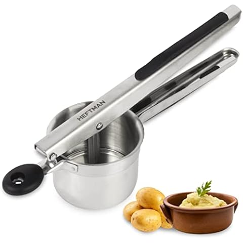 HEFTMAN Potato Masher - Potato Ricer Stainless Steel with Ergonomic Silicone Handles, Heavy Duty Food Press, Multifunctional Ricer for Mashed Potatoes, Puree, Fruit & Vegetables (Dishwasher Safe) Cover