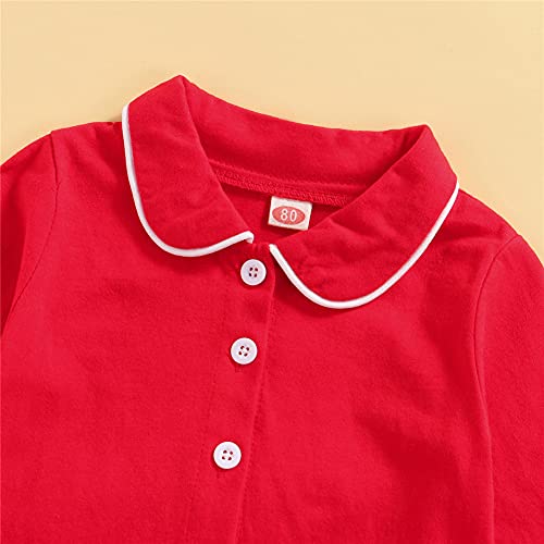 Toddler Kids Baby Girl Solid Pjs Ruffle Long Sleeve Button Shirt Top and Pants Cotton 2Piece Pajamas Set2