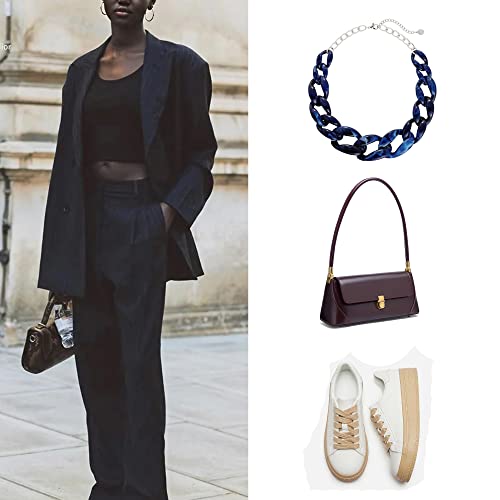 Coiris Statement Chunky Acrylic Chain Link Choker Necklace Fashion Women Collar Necklaces Acrylic Resin Chain Necklace(N0097-Texture Dark Blue) #TOP4