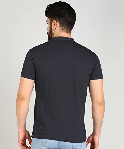 Image of Alan Jones Clothing Men's Cotton Regular Fit Mandarin Collar Solid Polo T-Shirt