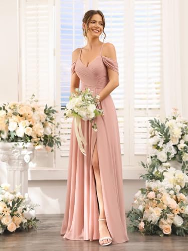Off Shoulder Bridesmaid Dresses Long Slit 2025 Sweetheart Chiffon A Line Formal Party Dress with Pockets XOD0104