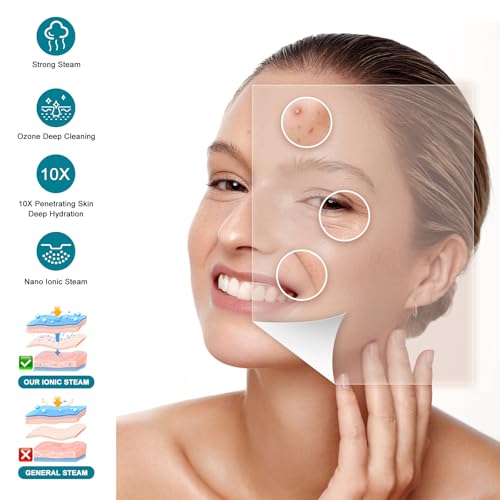 DKURQG Facial Steamer, Nano Ionic Face Steamer for Facial Deep Cleaning Portable Ozone Steamer with Extendable 360° Rotating Arm, Humidifier for Home Salon Spa or Personal Care (Black)